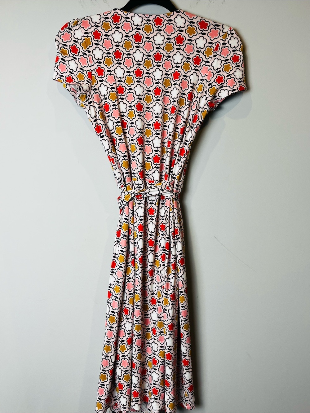 Boden Retro Floral Jersey Stretch Wrap Dress Pink Coral Mustard Size 4 - Picture 8 of 12